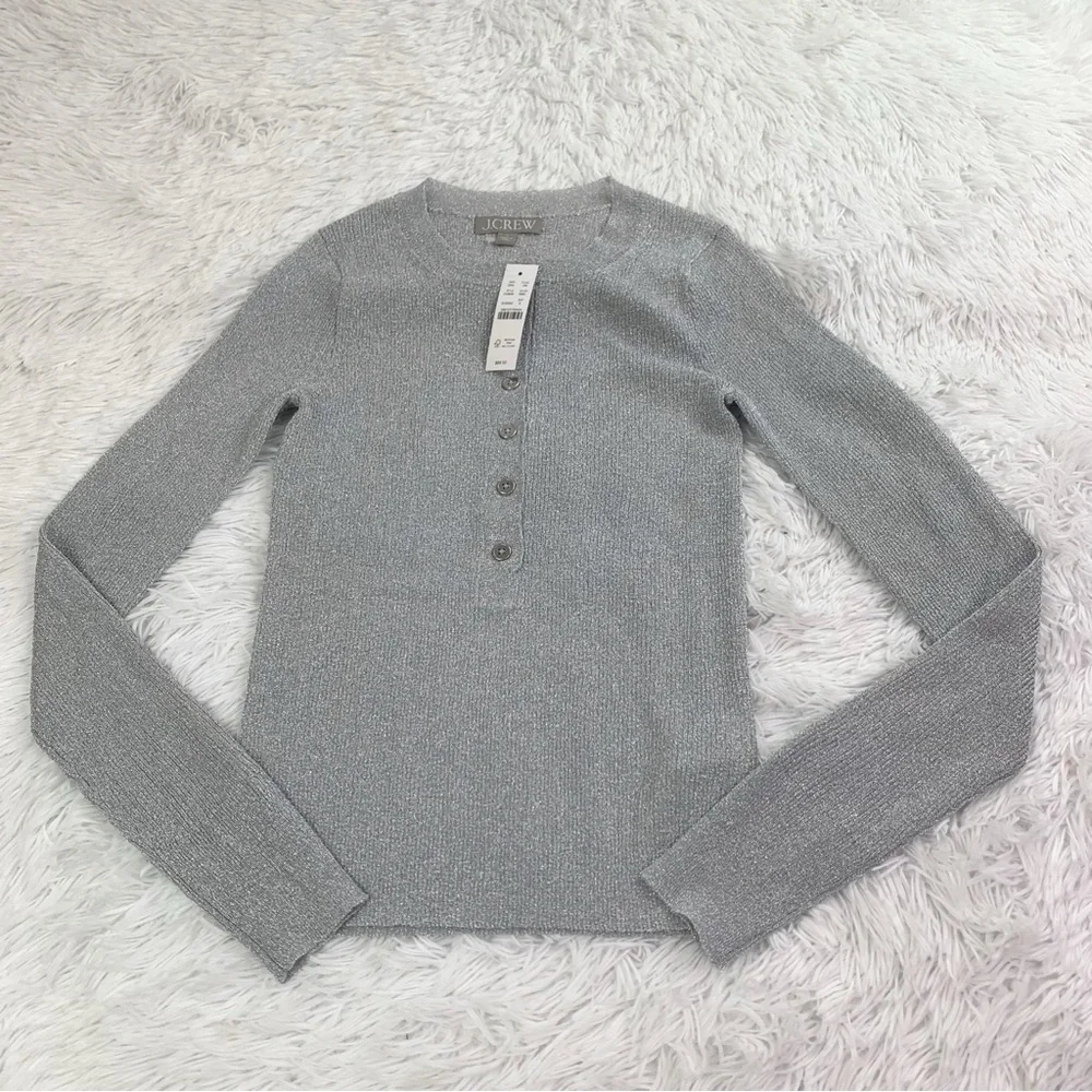 J Crew‎ NWT long sleeve Ribbed henley sweater with Lurex® metallic threads